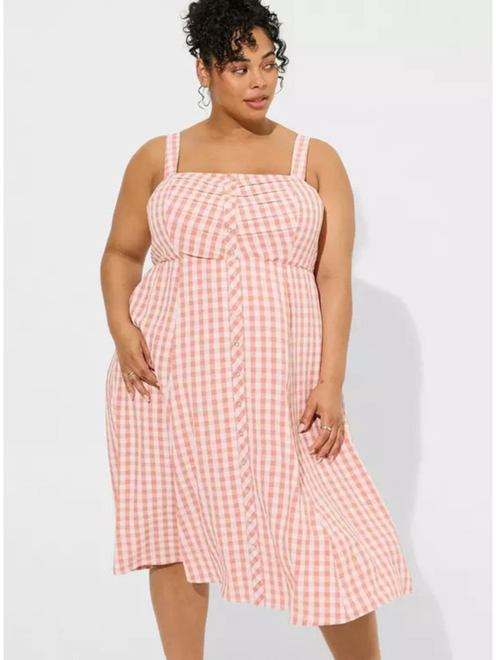 Torrid Midi Seersucker Button Front Dress Orange White Gingham Size 3